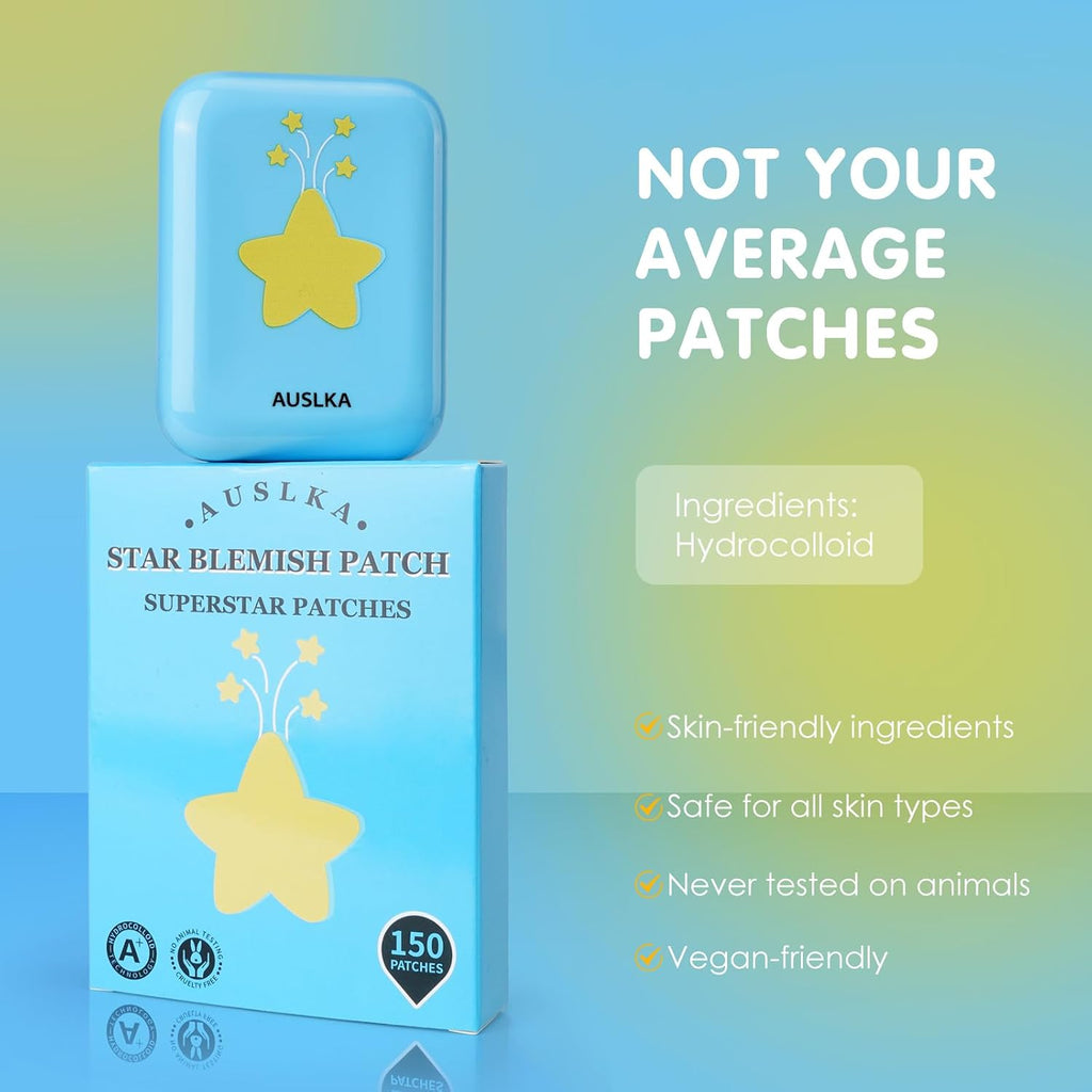 Star Pimple Patches - 150 Count - Hydrocolloid Pimple Patches,Cute Star Shape, Blue Colors,Spot Stickers for Face and Skin,Temporary Mirror