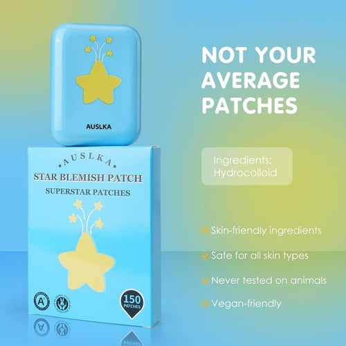 Star Pimple Patches - 150 Count - Hydrocolloid Pimple Patches,Cute Star Shape, Blue Colors,Spot Stickers for Face and Skin,Temporary Mirror